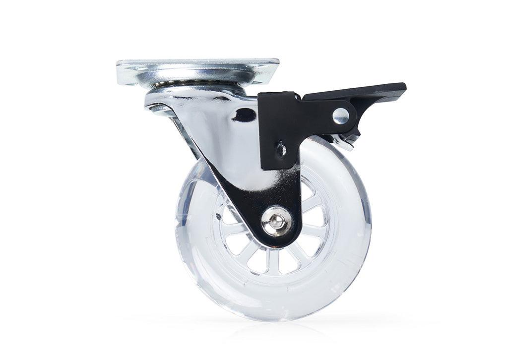Rodachina Pu transparente con fre 64 kilos h: 97 mm ø 75 mm - VIRTUAL MUEBLES