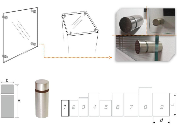 Soporte de vidrio Dilatador con tapa acero 201 12 x 20 mm - VIRTUAL MUEBLES
