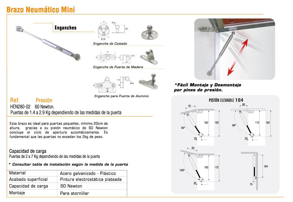Brazo neumático mini 60 newton - VIRTUAL MUEBLES