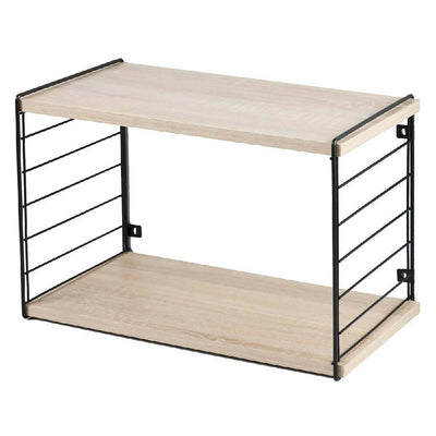 Repisa organizadora cuadrada negra con entrepaños de madera, 45x26x30 cm