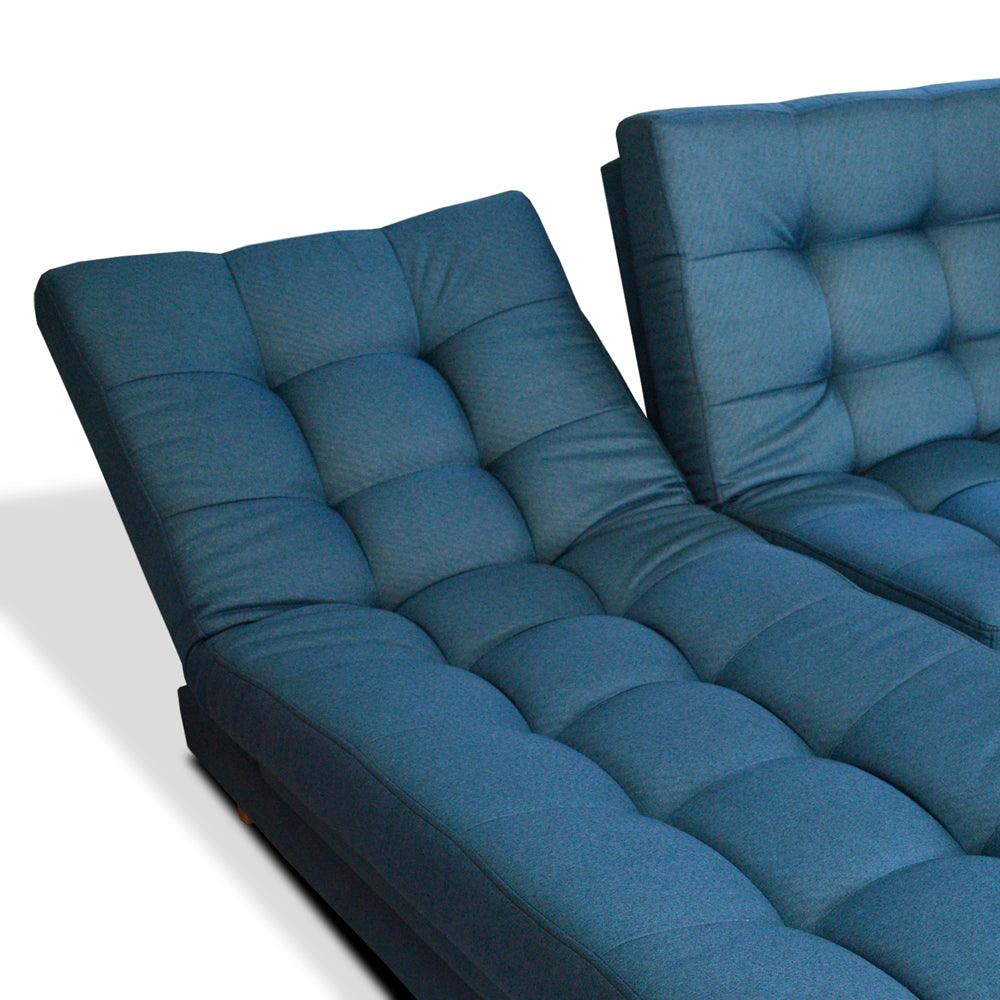 Esquinero sofá cama Carvallo tela azul - VIRTUAL MUEBLES