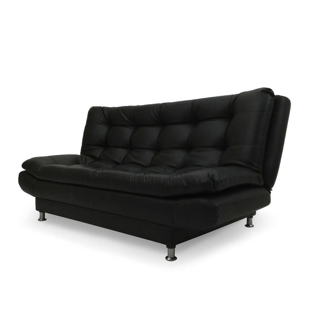 Sofá cama Damasco negro sintético y puff - VIRTUAL MUEBLES