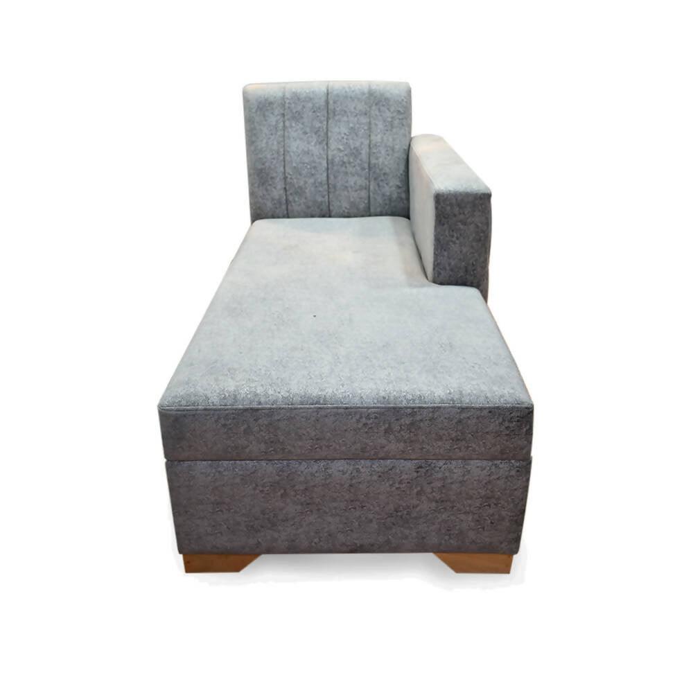 Sala Denver poliéster azul y gris, patas de madera - VIRTUAL MUEBLES