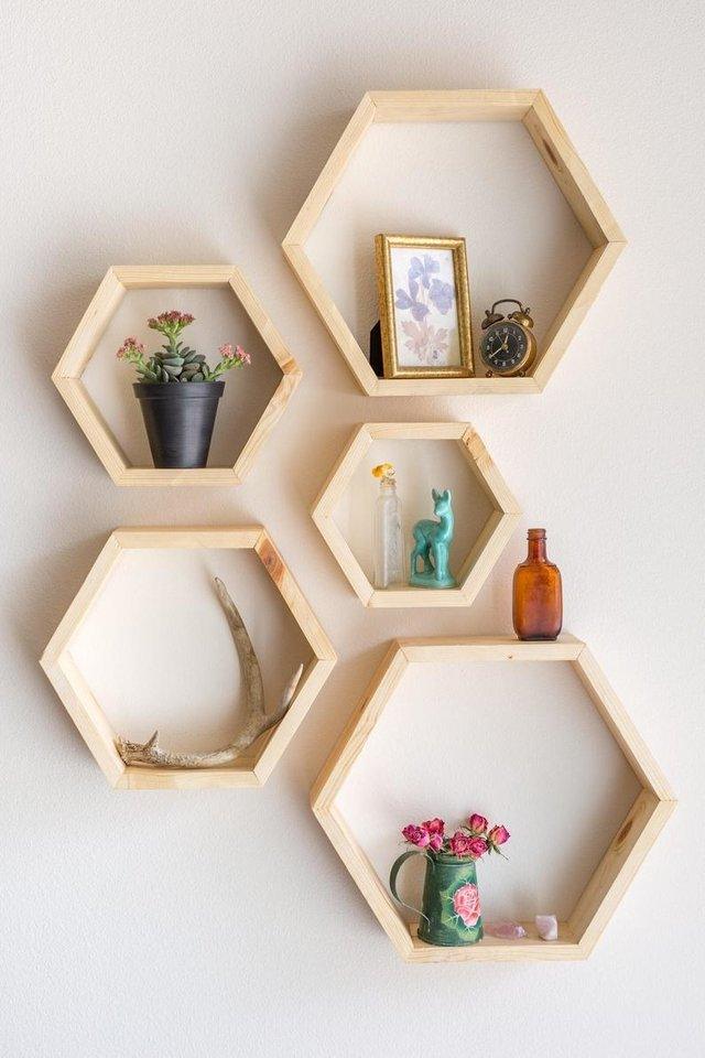 Set de 5 Repisas Hexagonales Mixtas - VIRTUAL MUEBLES
