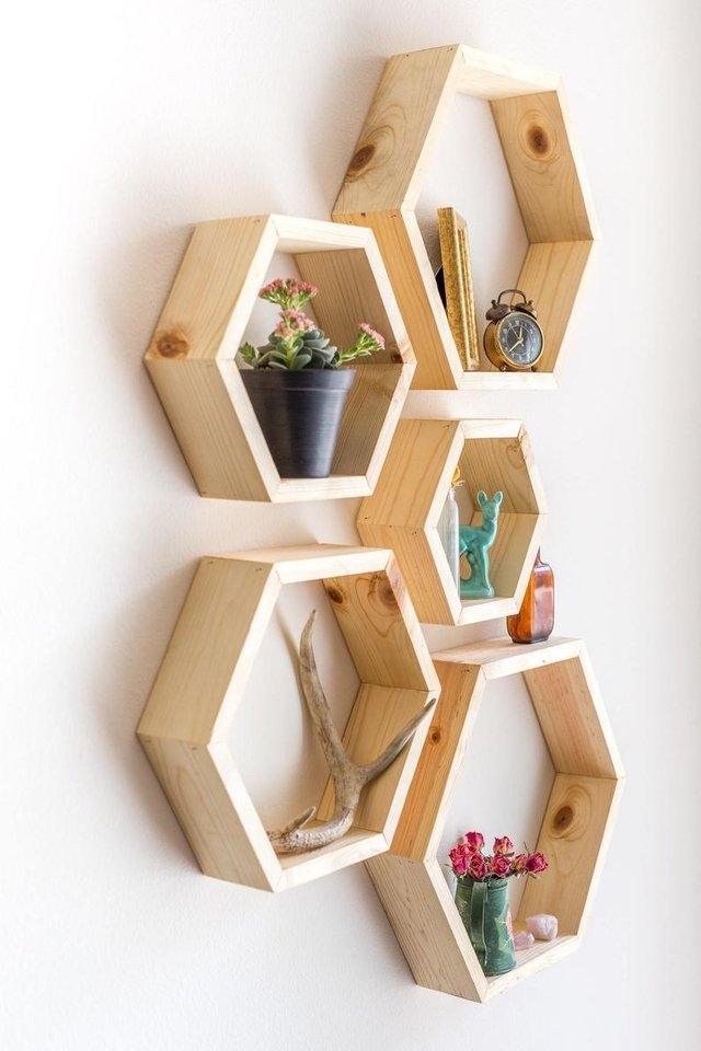Set de 5 Repisas Hexagonales Mixtas - VIRTUAL MUEBLES
