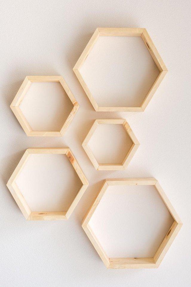 Set de 5 Repisas Hexagonales Mixtas - VIRTUAL MUEBLES
