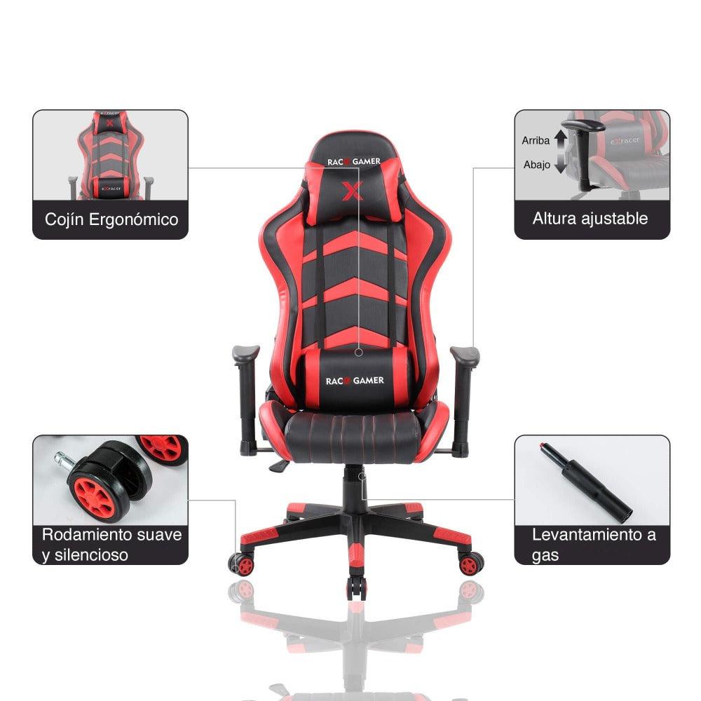 Silla Gamer Premium Rojo y Negro color con cómodo espaldar y rodachines para Sala.