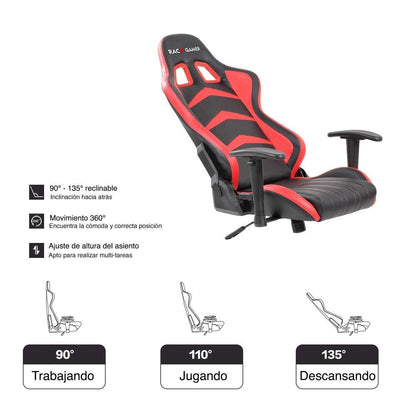 Silla Gamer Premium Rojo y Negro color con cómodo espaldar y rodachines para Sala.