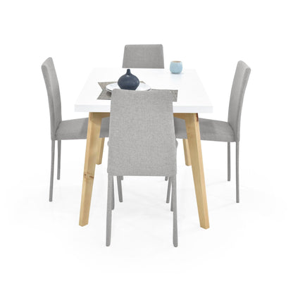 Juego de Comedor 4P Lugo Matiz Sillas Lyon Tela Plata - VIRTUAL MUEBLES