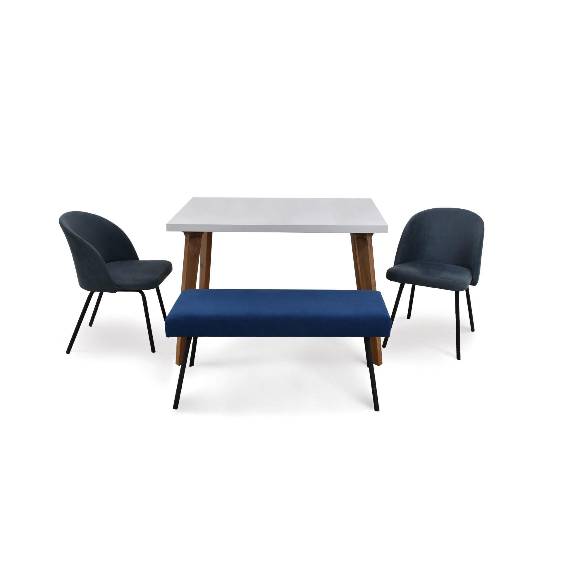 Set de Comedor Lugo Matiz con 2 Sillas Osaka Gris y 1 Banqueta Cadiz Tela Azul