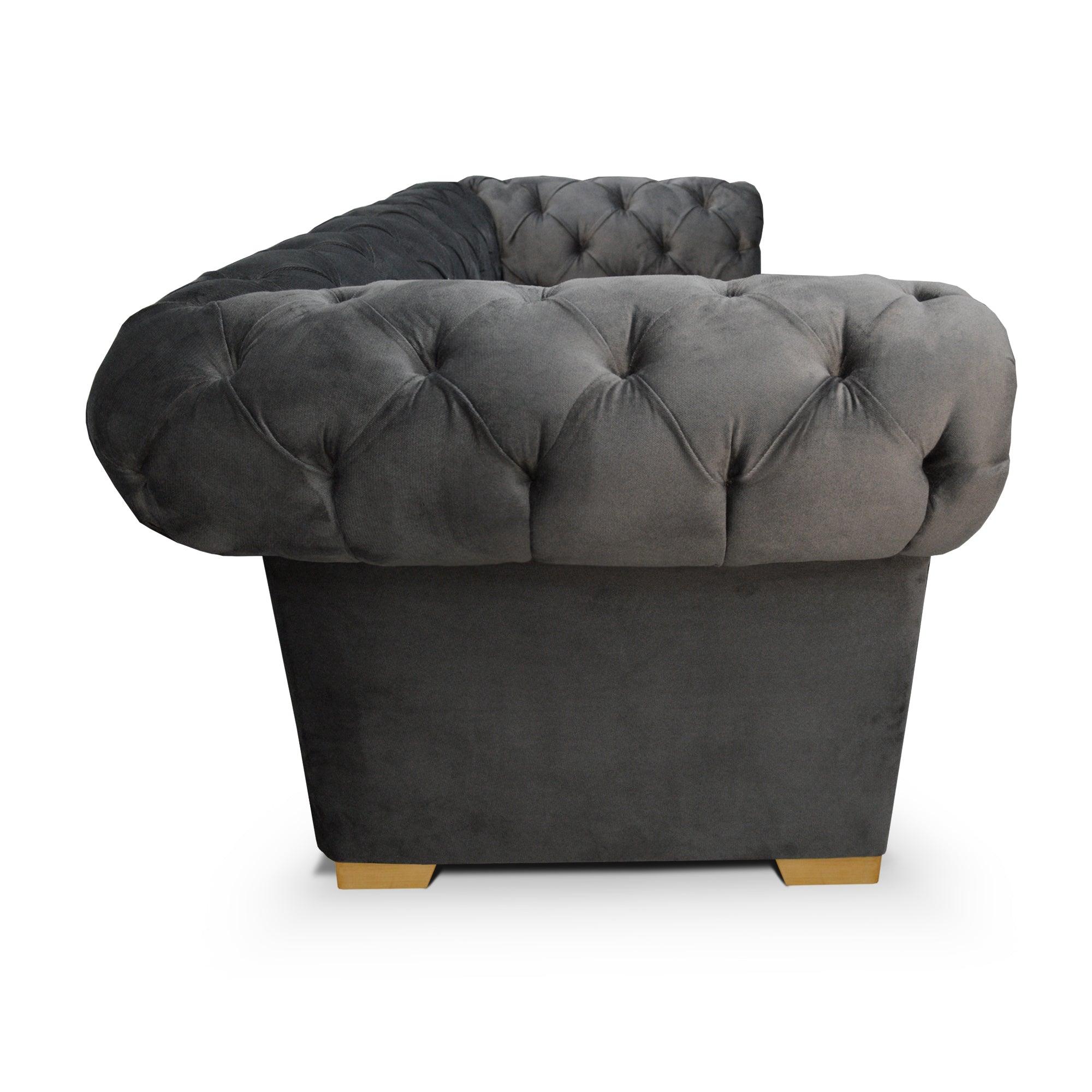 Sofá Chesterfield 3 puestos tela gris - VIRTUAL MUEBLES