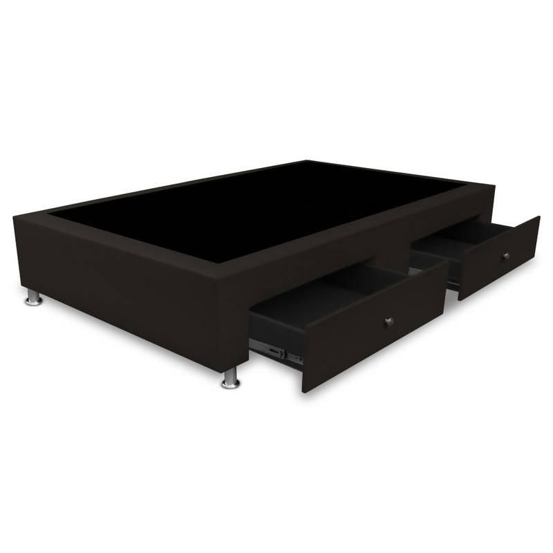 Base Cama Con Cajones 140x190 Ecocuero Café - VIRTUAL MUEBLES