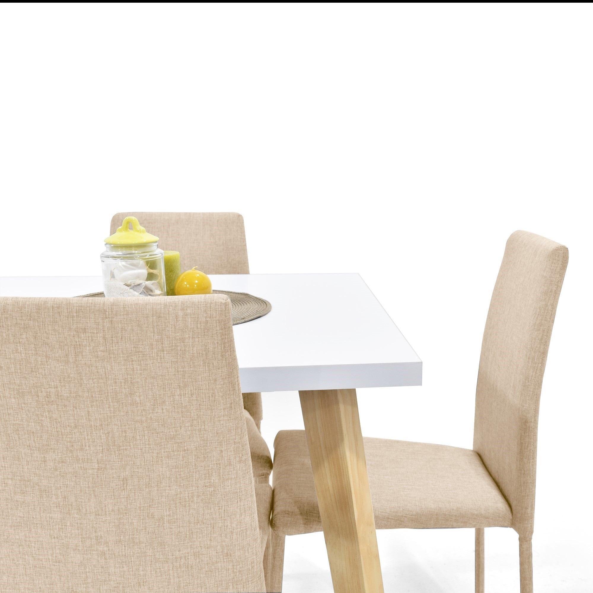 Juego de Comedor 4P Lyon Sillas Lyon Tela Beige - VIRTUAL MUEBLES