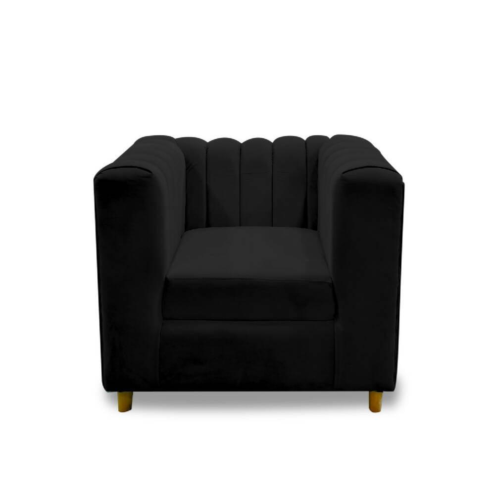 Sala tres palacios negro, patas de madera - VIRTUAL MUEBLES