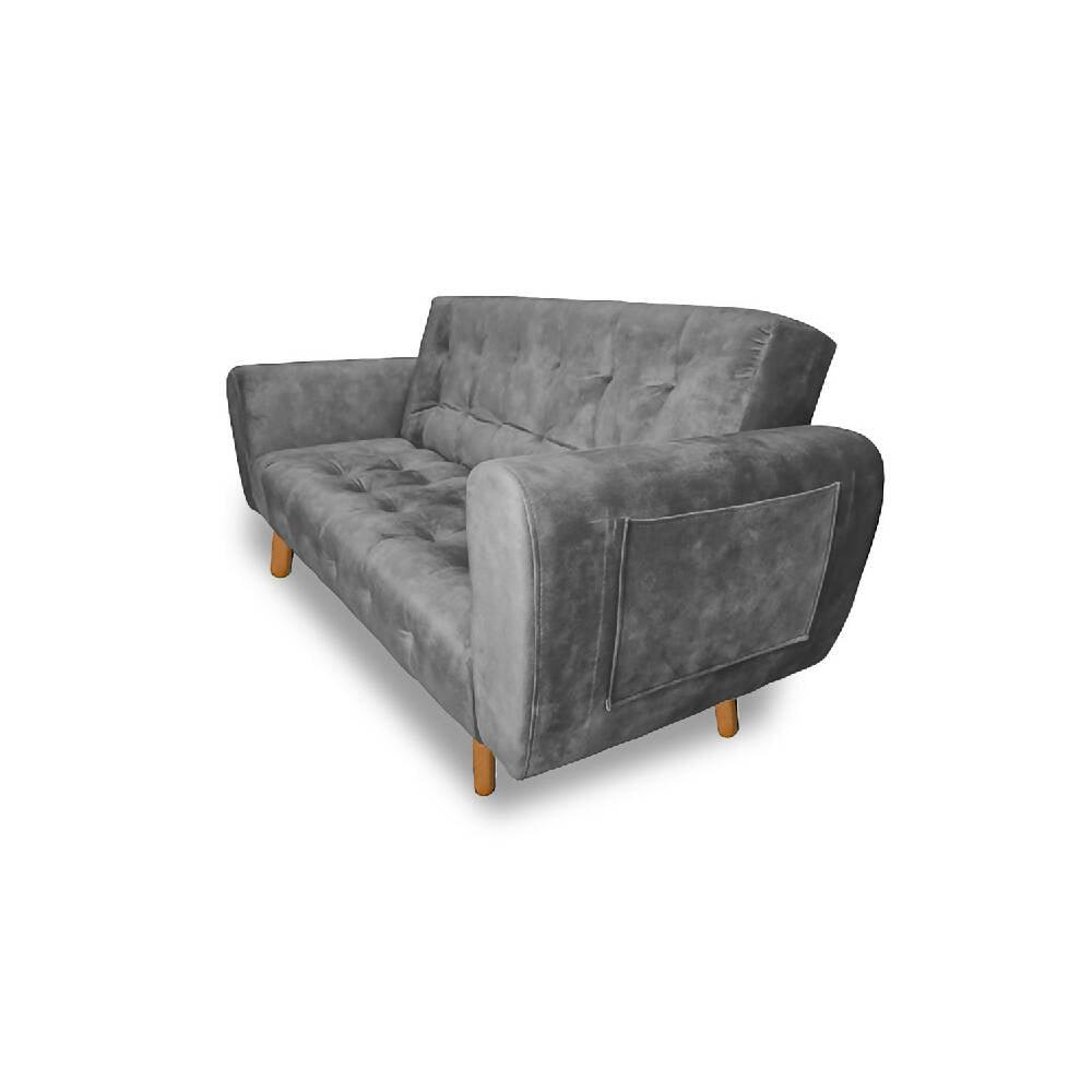 Sofá cama Volvo plata nobuk, patas de madera - VIRTUAL MUEBLES