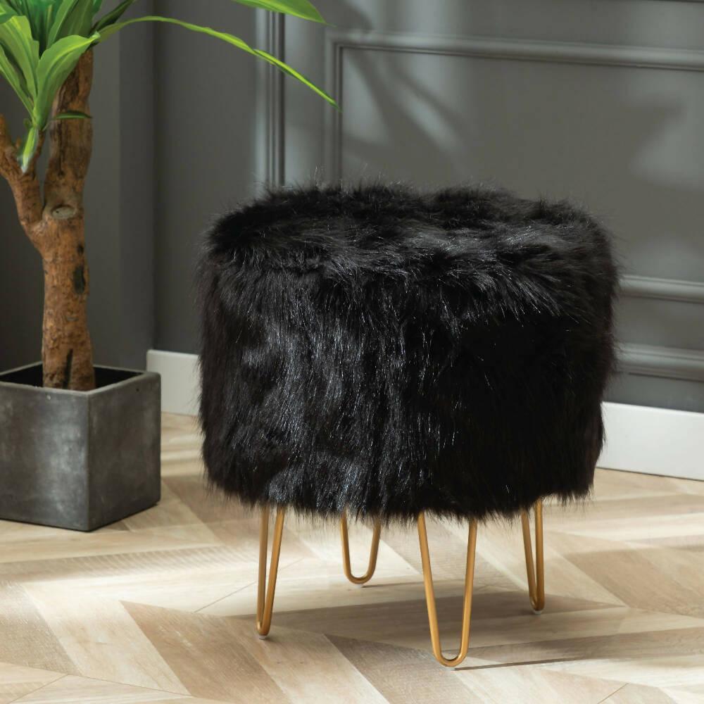Silla Puff Tocador para Maquillaje Negro - VIRTUAL MUEBLES