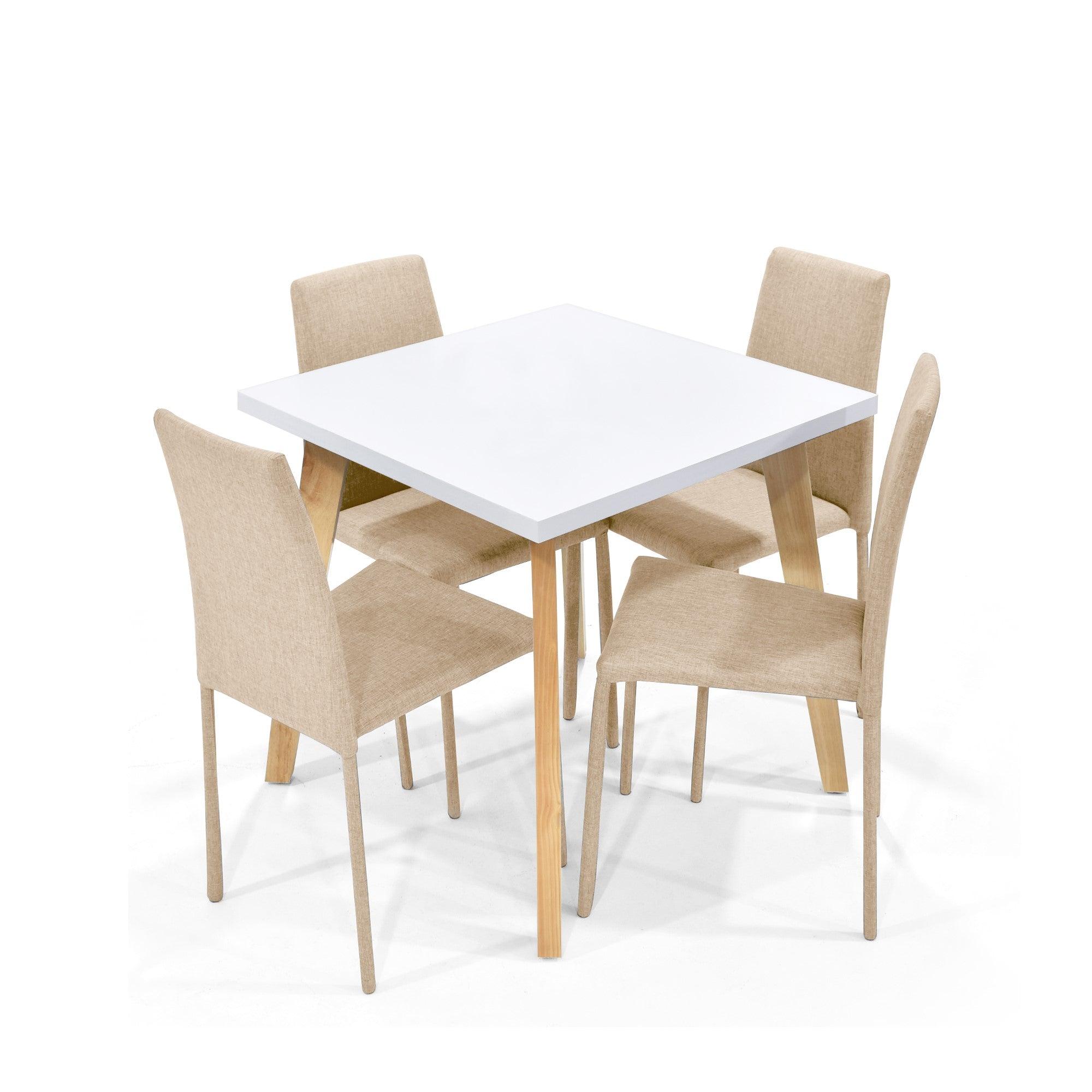 Juego de Comedor 4P Lyon Sillas Lyon Tela Beige - VIRTUAL MUEBLES