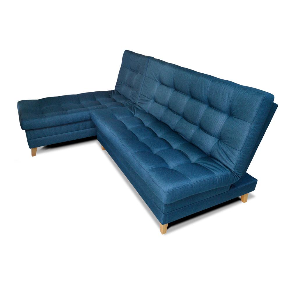 Esquinero sofá cama Carvallo tela azul - VIRTUAL MUEBLES