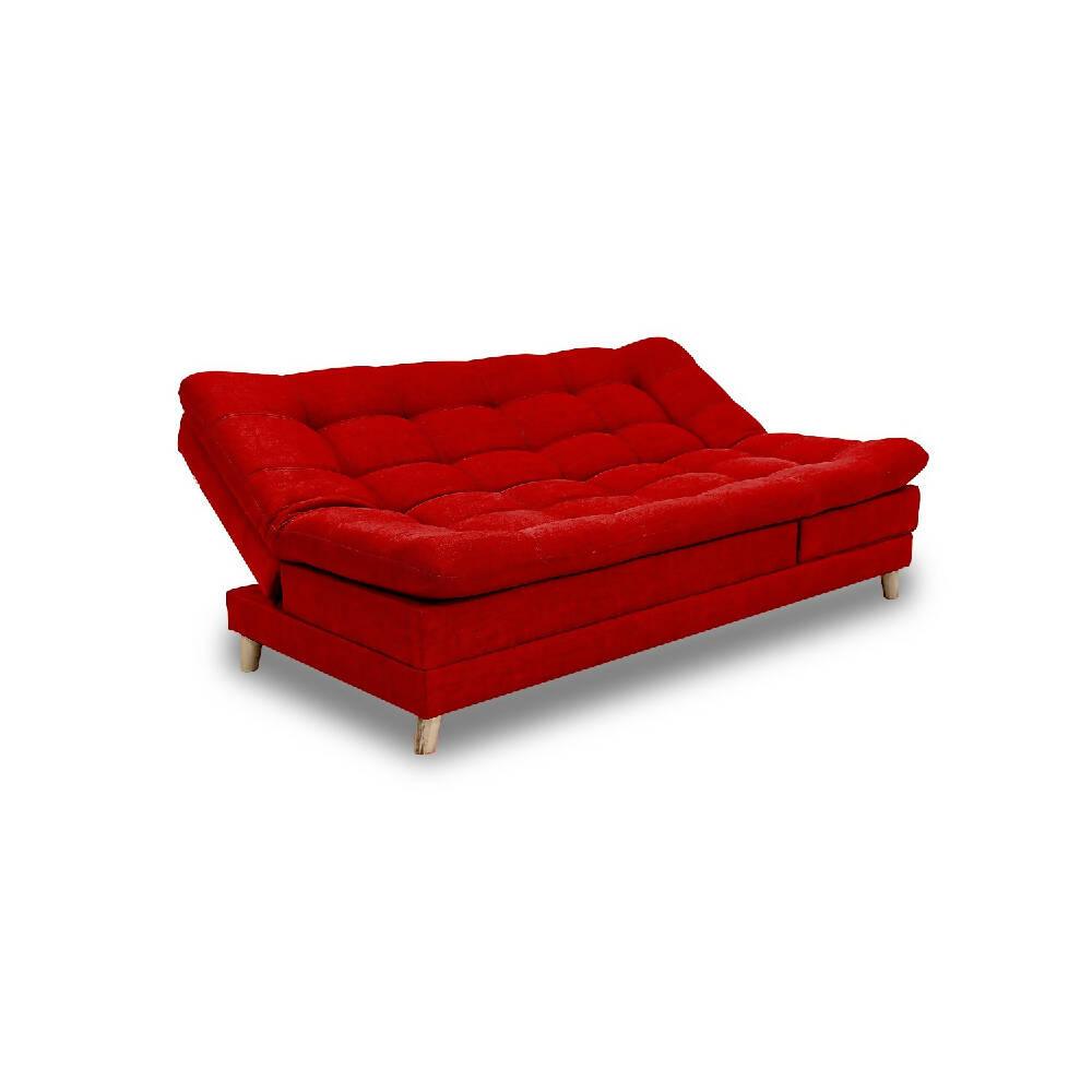 Sofá cama Cameron rojo poliéster, pata de madera - VIRTUAL MUEBLES