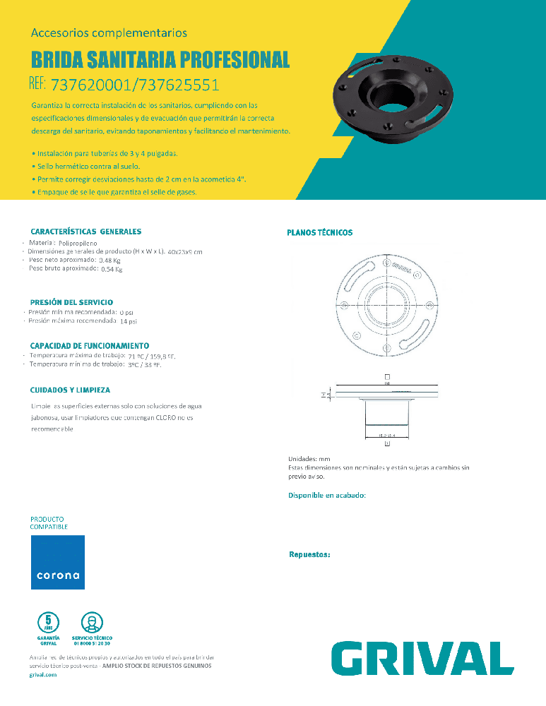 Brida Grival Sanitaria Profesional 3 y 4 Pulgadas - VIRTUAL MUEBLES