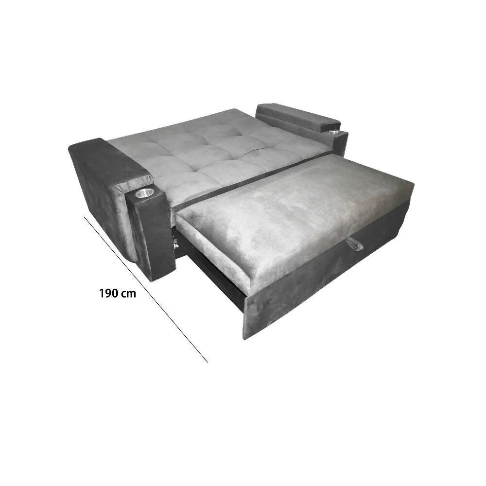 Sofá cama Dorian con porta vaso plata lino - VIRTUAL MUEBLES