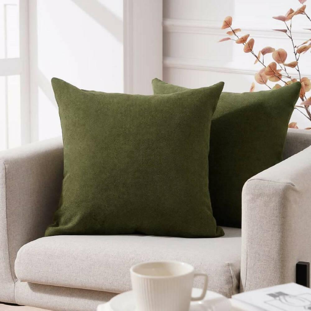 Cojin X2 Decorativo Cuadrado En Tela Verde Militar - VIRTUAL MUEBLES
