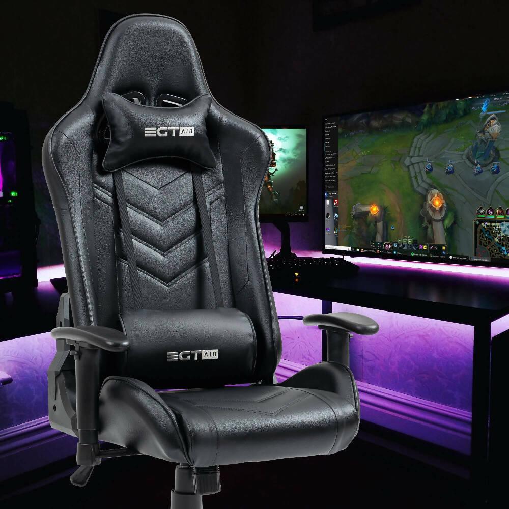 Silla Ergonómica Gamer EGTAIR-10-BB Office/Developer/Gamer en negro con tapizado de cuero sintético - VIRTUAL MUEBLES