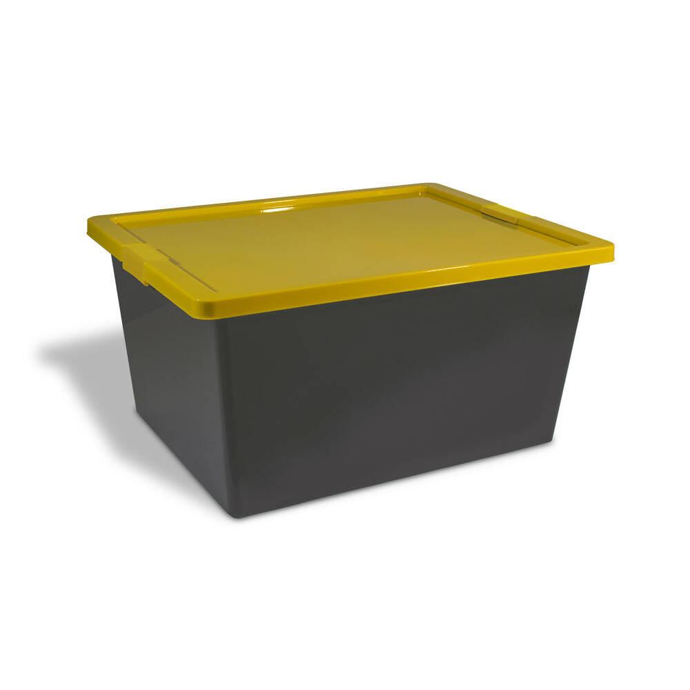 Caja Organizadora Con Broches Forte 55L Gris-Amarillo - VIRTUAL MUEBLES