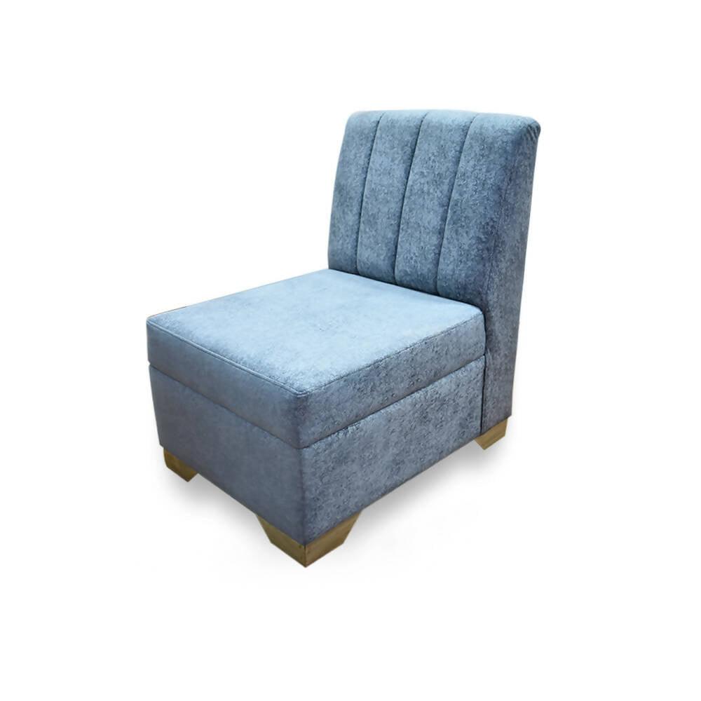 Sala Denver poliéster azul y gris, patas de madera - VIRTUAL MUEBLES