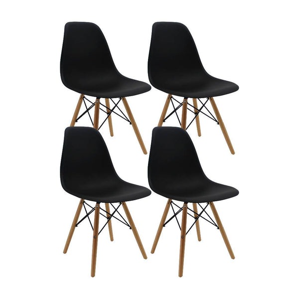 Kit por 4 sillas Eames Patas En Madera para comedor, sala, restaurante - Negras - VIRTUAL MUEBLES