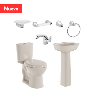 Combo Corona Sanitario Aluvia Redondo con Pedestal Bone - VIRTUAL MUEBLES