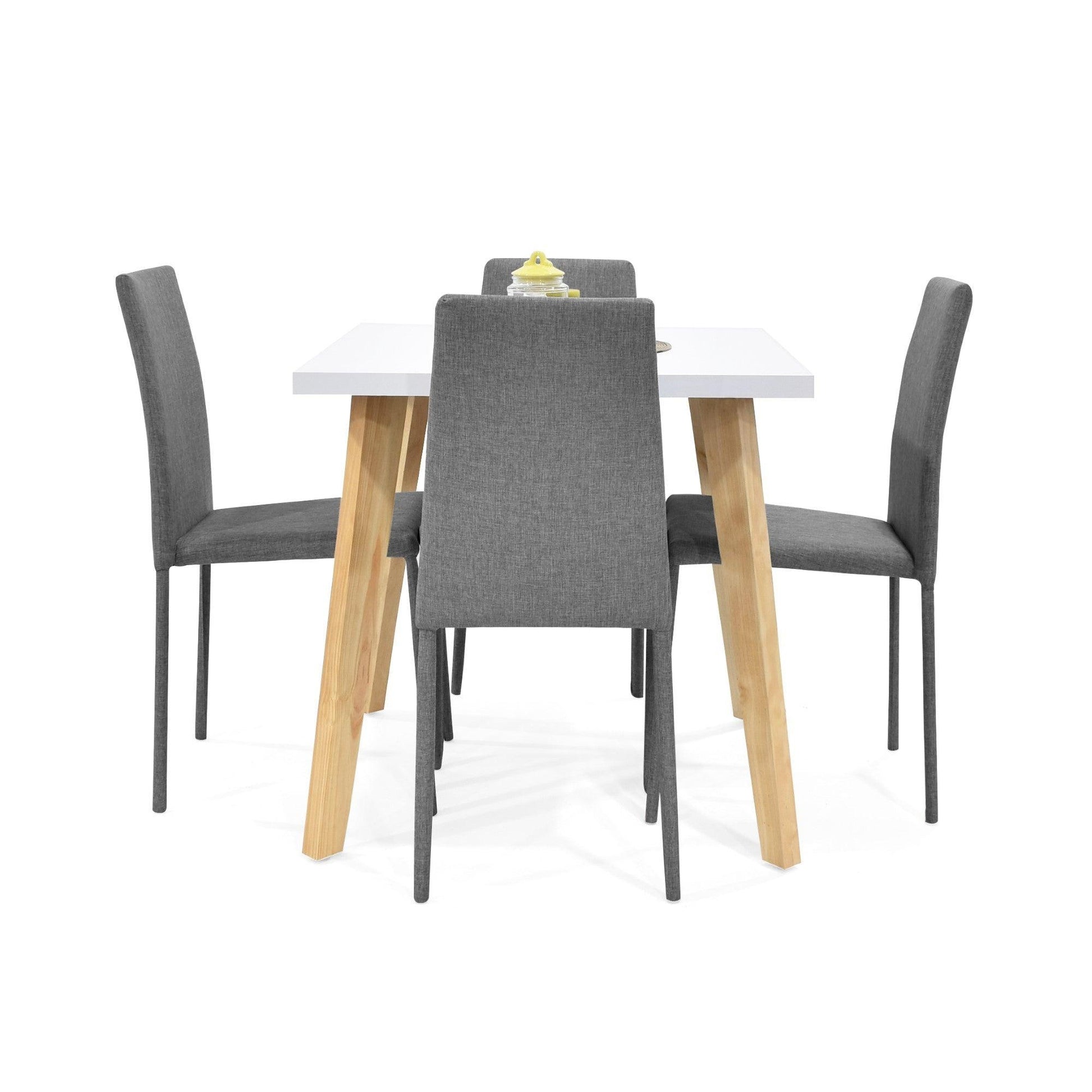 Juego de Comedor 4P Lyon Sillas Lyon Tela Gris - VIRTUAL MUEBLES