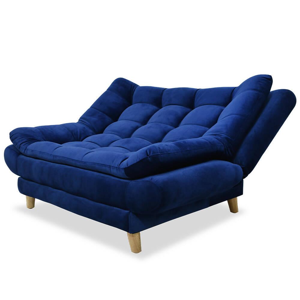 Sala Damasco mini lino azul y gris, patas de madera - VIRTUAL MUEBLES
