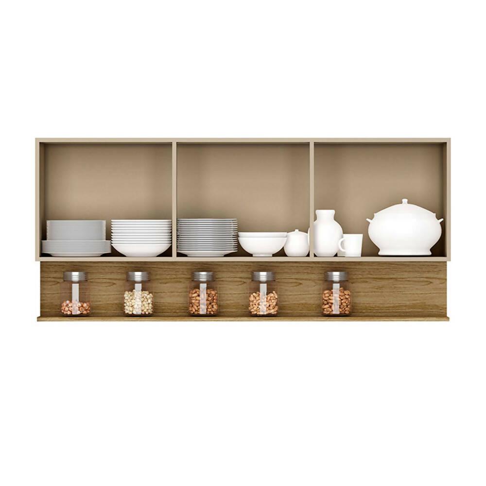 Cocina 150cm Hortensia 6 Puertas 1 Cajón Vainilla/Maderado Natural - VIRTUAL MUEBLES
