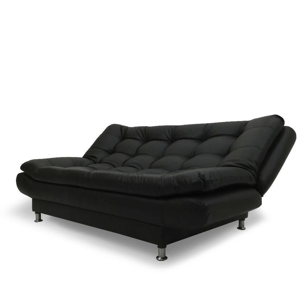 Sofá cama Damasco negro sintético y puff - VIRTUAL MUEBLES