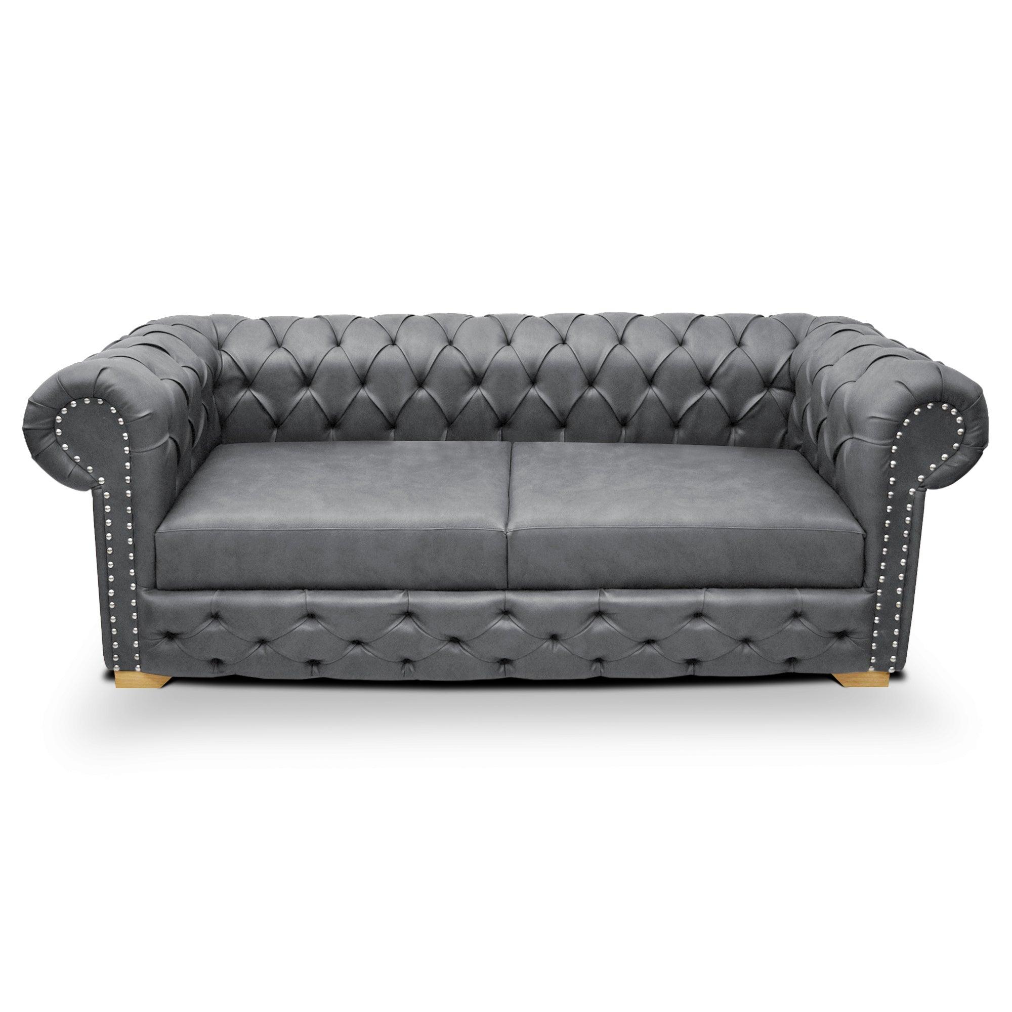 Sofá Chesterfield 3 puestos tipo cuero gris - VIRTUAL MUEBLES