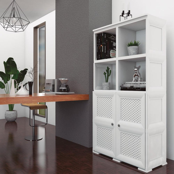 Mueble Organizador Elegance Rattan Monet color Blanco Perla para Habitación.