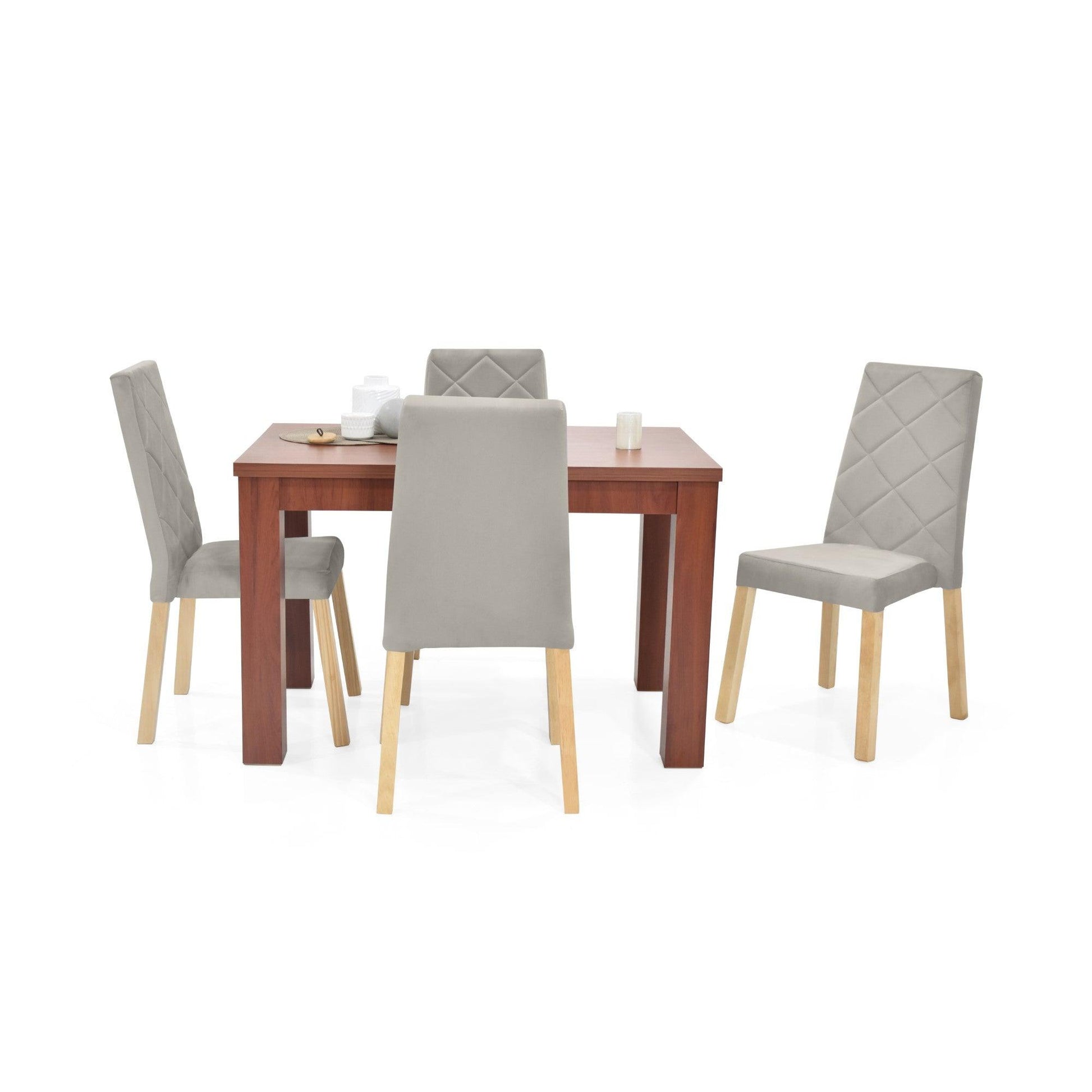 Juego de Comedor 4P Merida Cedro Sillas Liverpool Tela Taupe - VIRTUAL MUEBLES