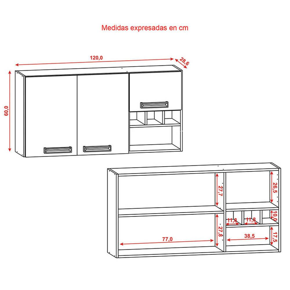 Cocina 190cm Azucena 7 Puertas 2 Cajones Maderado Natural/Blanco Supremo - VIRTUAL MUEBLES