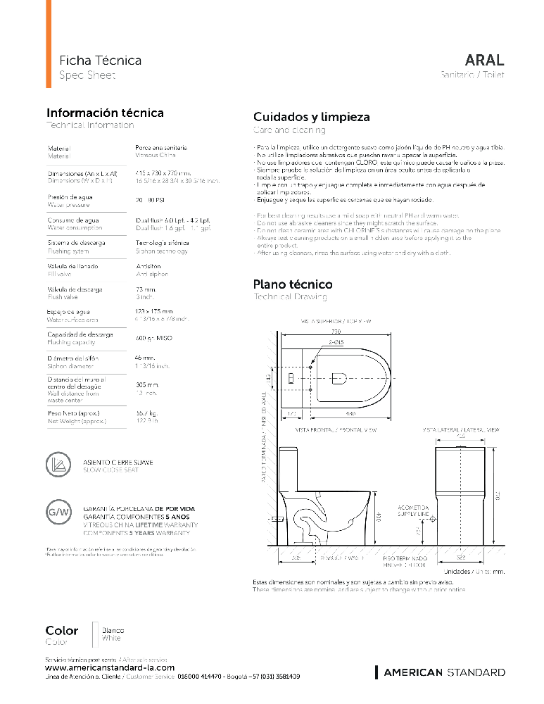 Sanitario Corona Aral - VIRTUAL MUEBLES