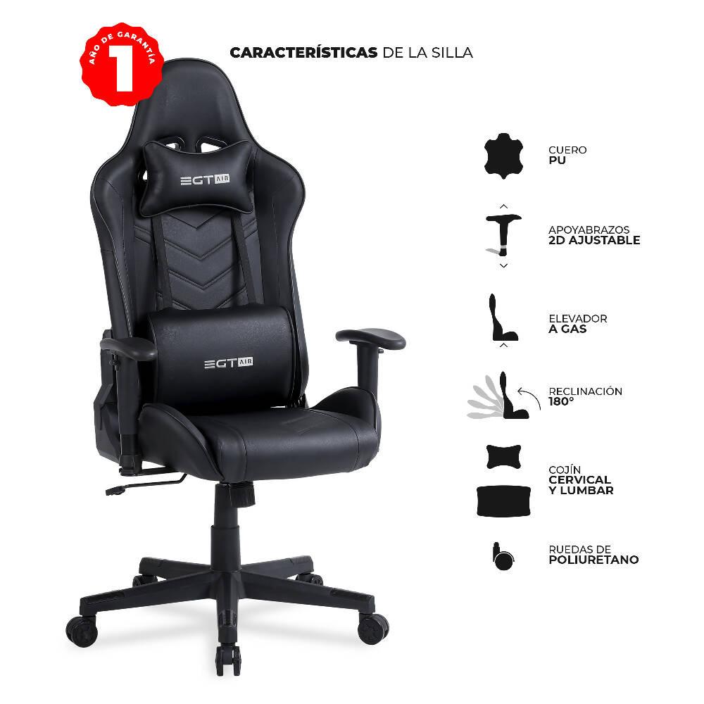 Silla Ergonómica Gamer EGTAIR-10-BB Office/Developer/Gamer en negro con tapizado de cuero sintético - VIRTUAL MUEBLES