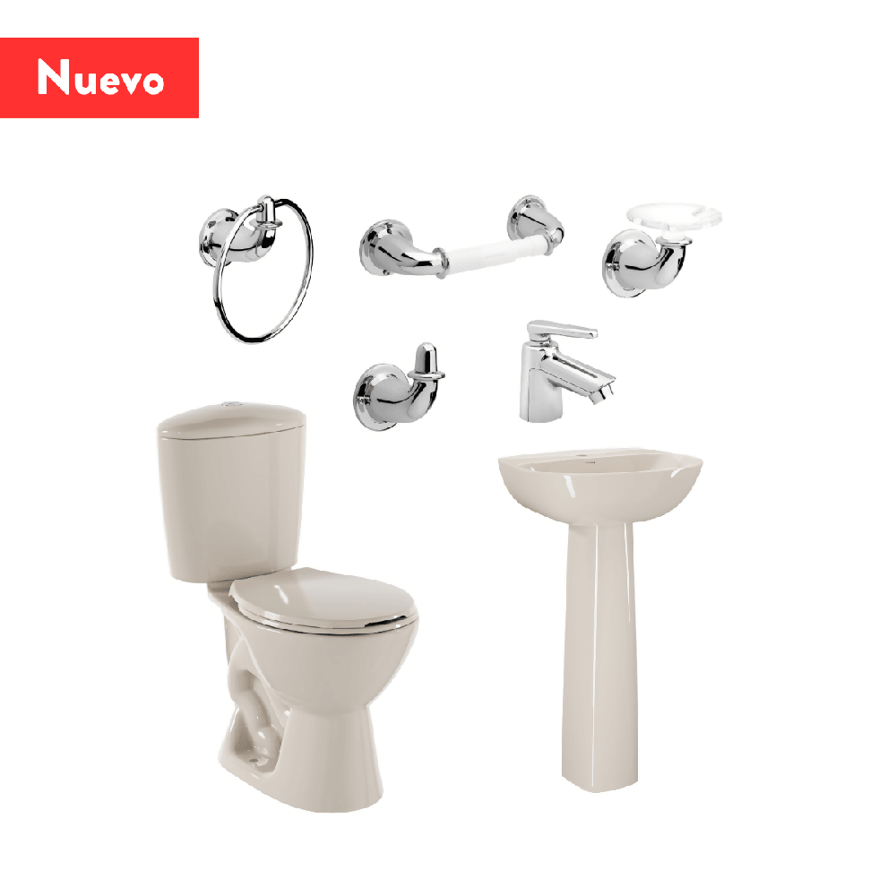 Combo Corona Sanitario Manantial Pro Redondo Botón con Pedestal Beige - VIRTUAL MUEBLES