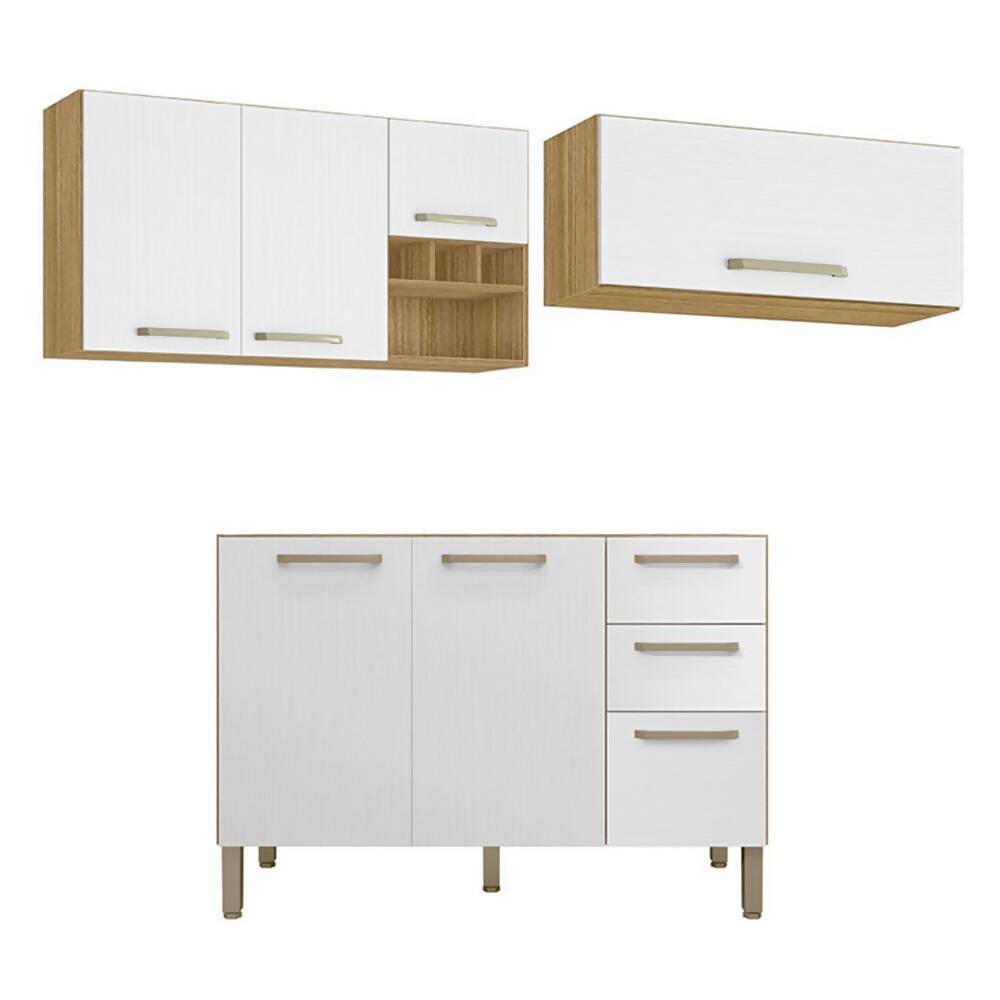 Cocina 190cm Azucena 7 Puertas 2 Cajones Maderado Natural/Blanco Supremo - VIRTUAL MUEBLES