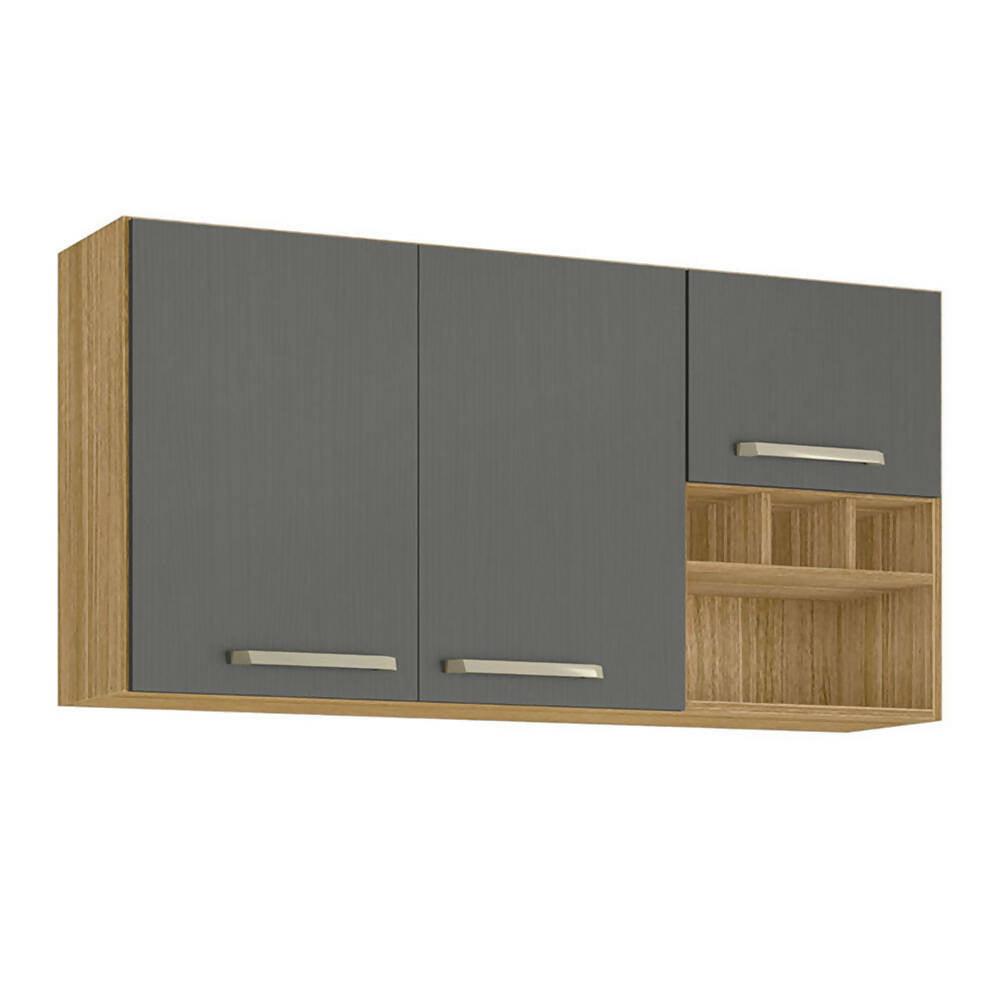 Cocina 120cm Jazmín 6 Puertas 2 Cajones Maderado Natural/Gris - VIRTUAL MUEBLES