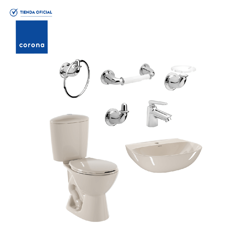 Combo Corona Sanitario Manantial Pro Redondo Botón Sin Pedestal Beige - VIRTUAL MUEBLES