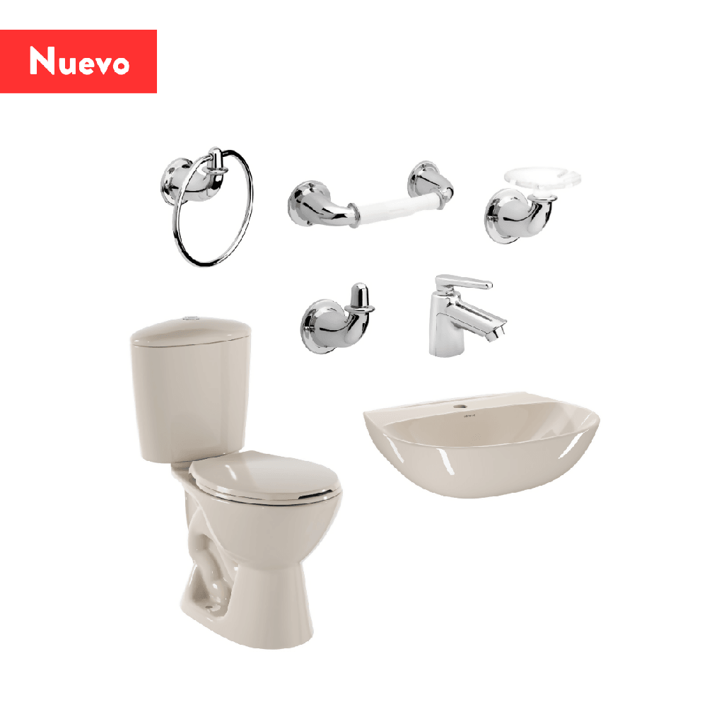 Combo Corona Sanitario Manantial Pro Redondo Botón Sin Pedestal Beige - VIRTUAL MUEBLES