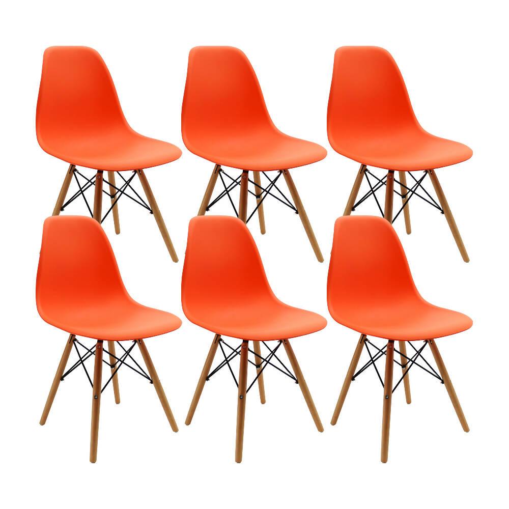 Kit por 6 sillas Eames Patas En Madera para comedor, sala, restaurante - Naranjas - VIRTUAL MUEBLES