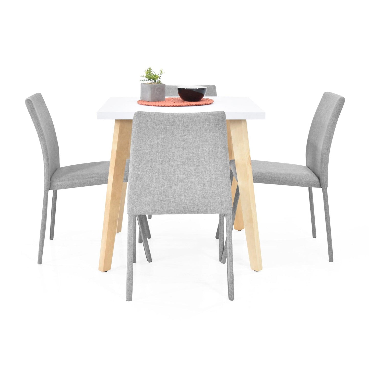 Juego de Comedor 4P Lyon Cedro Sillas Lugo Tela Plata - VIRTUAL MUEBLES