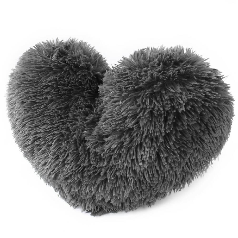 Cojín Decorativo Peludo Corazón Gris Oscuro - VIRTUAL MUEBLES