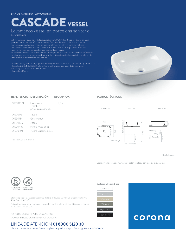 Lavamanos Corona Cascade Vessel Blanco - VIRTUAL MUEBLES